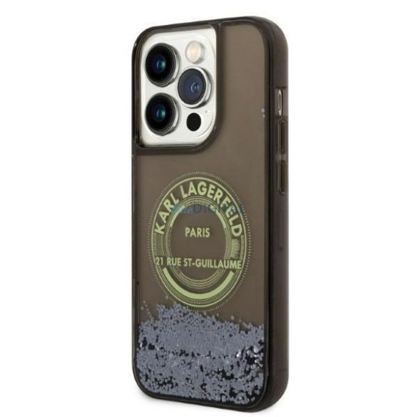 Karl Lagerfeld KLHCP14LLCRSGRK iPhone 14 Pro 6,1" fekete keménytok Folyékony csillogó RSG