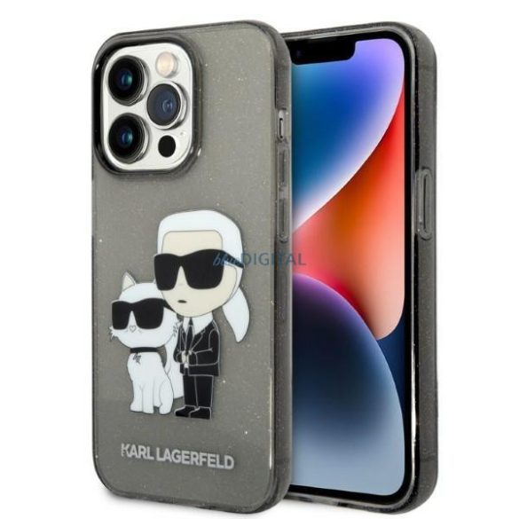 Karl Lagerfeld KLHCP14LHNKCTGK iPhone 14 Pro 6,1" fekete keménytok csillogó Karl&Choupette