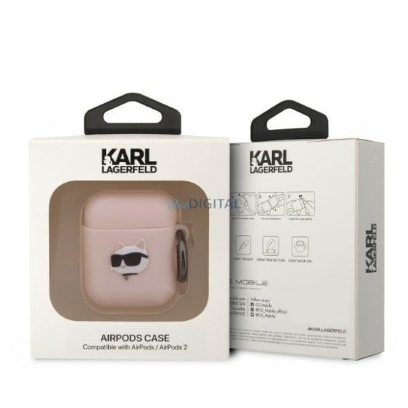 Karl Lagerfeld KLA2RUNCHP AirPods 1/2 tok rózsaszín/rózsaszín szilikon Choupette Head 3D