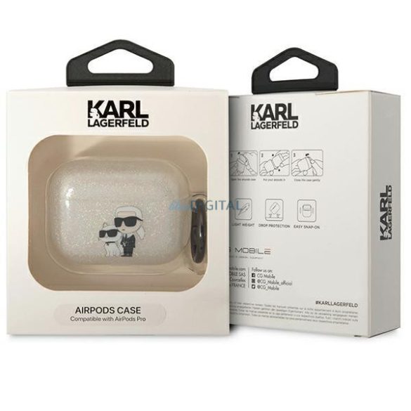 Karl Lagerfeld KLAPHNKCTGT Airpods Pro tok átlátszó csillogó Karl&Choupette