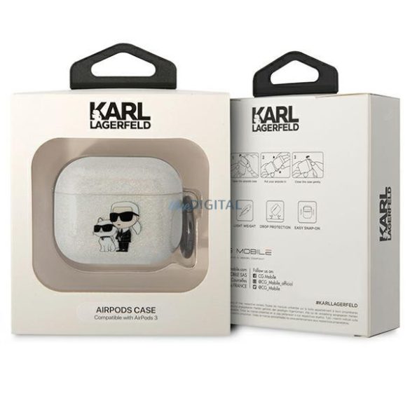 Karl Lagerfeld KLA3HNKCTGT Airpods 3 tok átlátszó csillogó Karl&Choupette