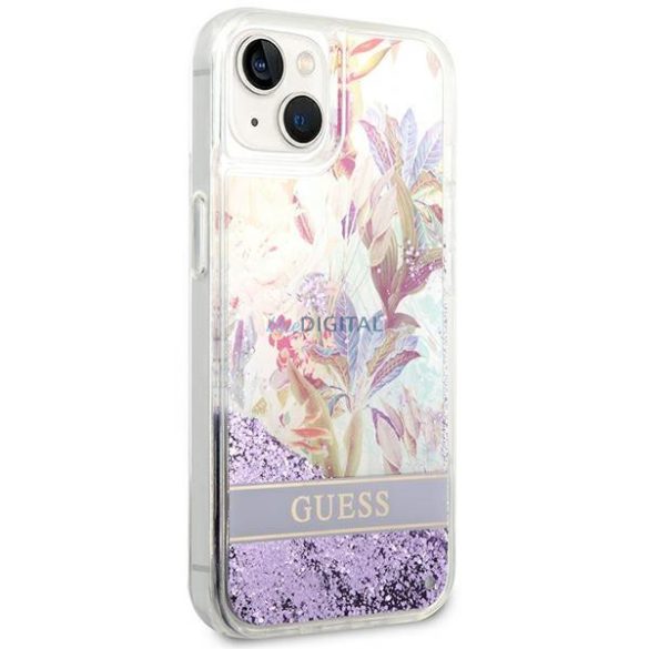 Guess GUHCP14SLFLSU iPhone 14 6.1 "lila kemény tok Virág folyékony csillogó