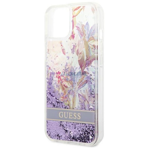 Guess GUHCP14SLFLSU iPhone 14 6.1 "lila kemény tok Virág folyékony csillogó