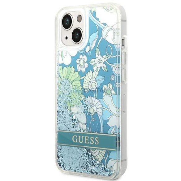 Guess GUHCP14MLFLSN iPhone 14 Plus 6,7" zöld keménytok Flower Liquid Glitter virágos, folyékony csillogó