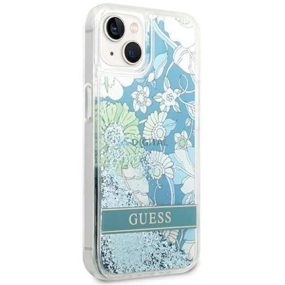 Guess GUHCP14MLFLSN iPhone 14 Plus 6,7" zöld keménytok Flower Liquid Glitter virágos, folyékony csillogó