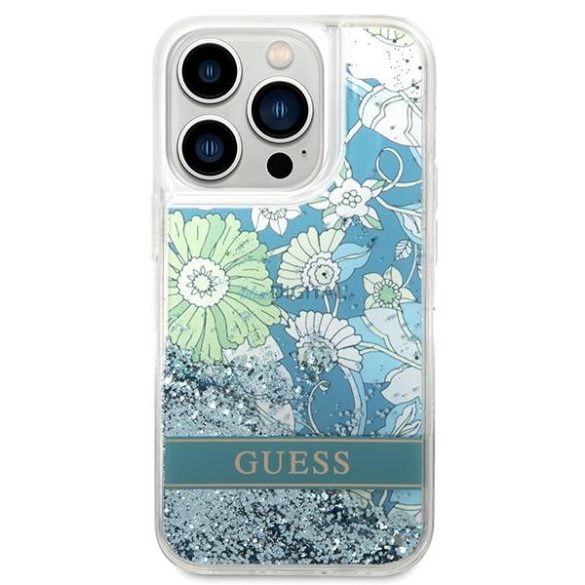 Guess GUHCP14LLFLSN iPhone 14 Pro 6.1" zöld/zöld keménytok Virágos folyékony csillogó