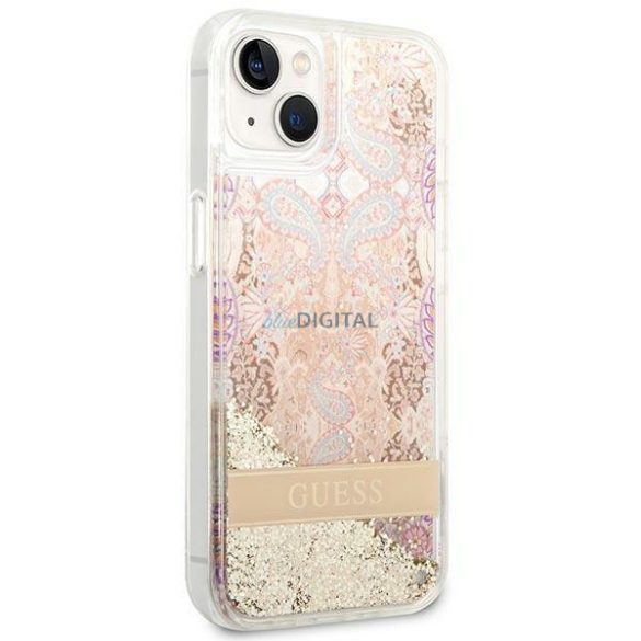 Guess GUHCP14MLFLSD iPhone 14 Plus 6.7" arany keménytok Paisley folyékony Glitter