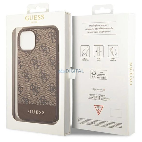 Guess GUHCP14SG4GLBR iPhone 14 6,1" barna keménytok 4G Stripe kollekció