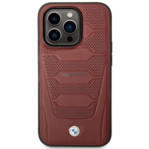 BMW BMHMP14L22RPSR iPhone 14 Pro 6.1" bordó bőrülés mintás MagSafe tok