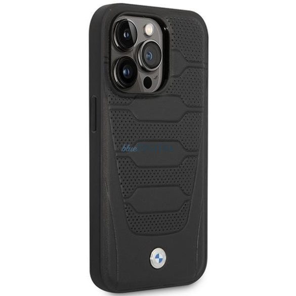 BMW BMHMP14L22RPSK iPhone 14 Pro 6.1" fekete bőrülés mintás MagSafe tok