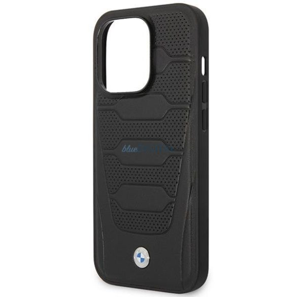 BMW BMHMP14L22RPSK iPhone 14 Pro 6.1" fekete bőrülés mintás MagSafe tok