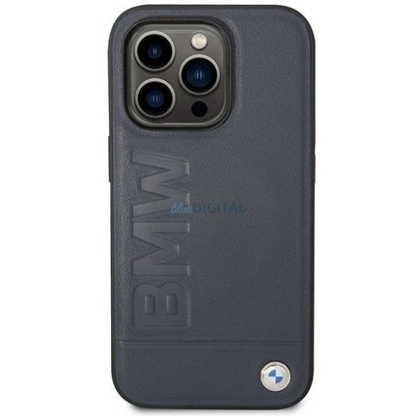 BMW BMHMP14LSLLNA iPhone 14 Pro 6.1" tengerészkék keménytok bőr Hot Stamp MagSafe