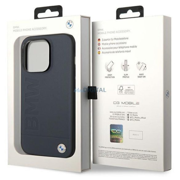 BMW BMHMP14LSLLNA iPhone 14 Pro 6.1" tengerészkék keménytok bőr Hot Stamp MagSafe
