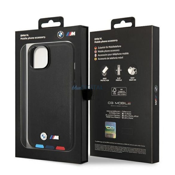 Tojás BMW BMHMP14S22PTDK iPhone 14 6.1 "fekete bőr bélyegző Tricolor Magsafe