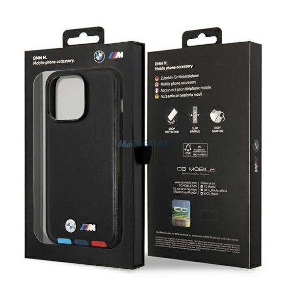 Etui BMW BMHMP14L22PTDK iPhone 14 Pro 6,1" fekete bőr bélyegző Tricolor Magsafe