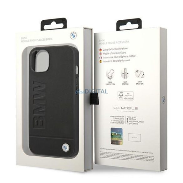 Etui BMW BMHCP14SSLLBK iPhone 14 6,1" fekete bőr bélyegző