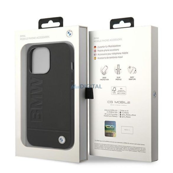 Etui BMW BMHCP14LSLLBK iPhone 14 Pro 6,1" fekete bőr bélyegző