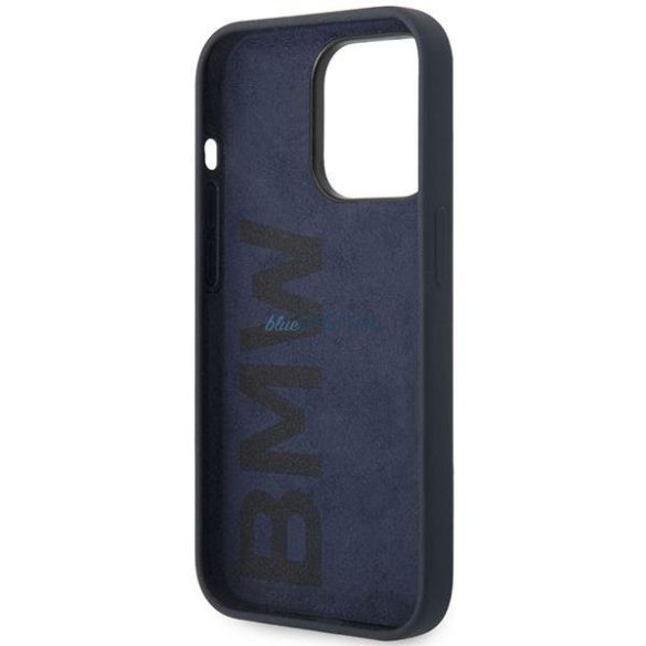 BMW BMHCP14LSILNA iPhone 14 Pro 6.1" tengerészkék szilikon fém logós tok