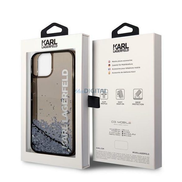 Karl Lagerfeld KLHCP14SLCKVK iPhone 14 6.1 "fekete kemény tok Folyékony csillogó Hosszú