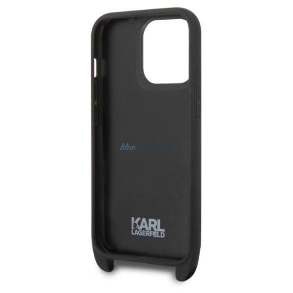 Karl Lagerfeld KLHCP14LSTMMK iPhone 14 Pro 6.1" keménytok fekete/fekete Monogram plakett Logo szíj