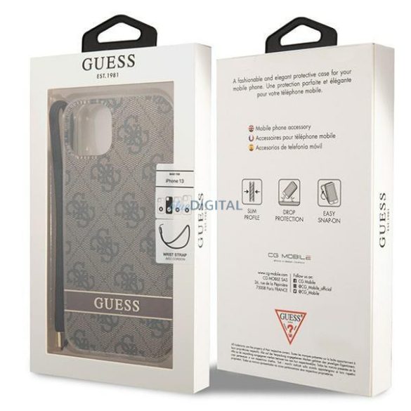 Guess GUOHCP14SH4STW iPhone 14 6.1 "barna keménytok 4G nyomtatott szíj