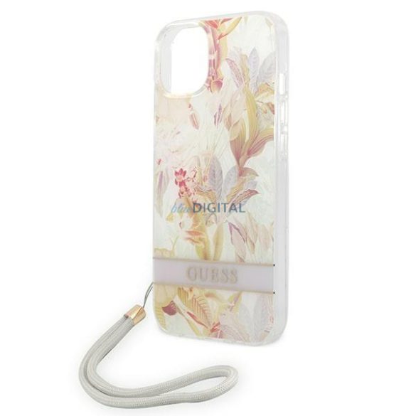 Guess GUOHCP14SHFLSU iPhone 14 6.1 "lila kemény tok Virágszíj