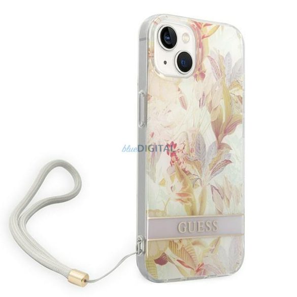 Guess GUOHCP14MHFLSU iPhone 14 Plus 6,7" lila keménytok virágpántos tok iPhone 14 Plus 6,7