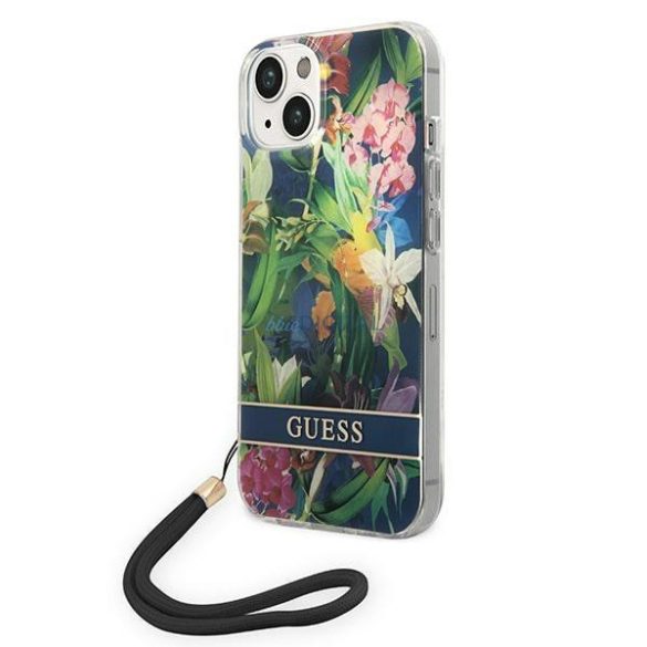 Guess GUOHCP14SHFLSB iPhone 14 6.1 "kék keménytokos virágpántos táska