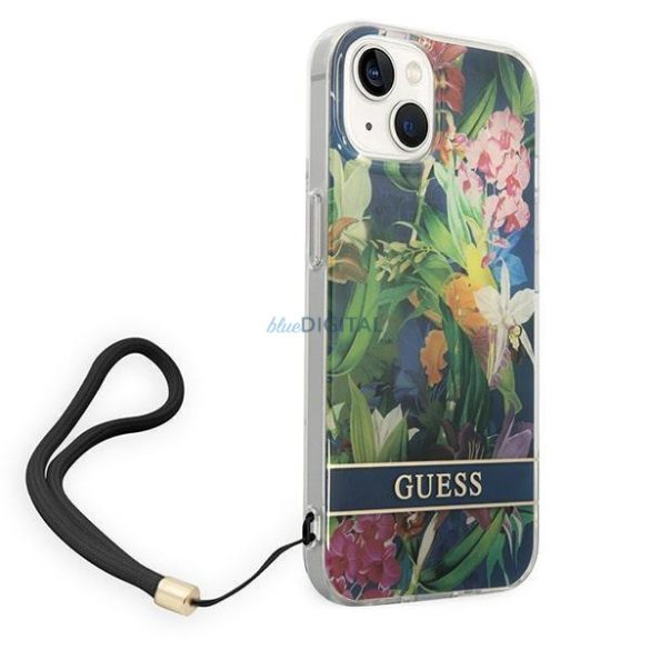 Guess GUOHCP14SHFLSB iPhone 14 6.1 "kék keménytokos virágpántos táska