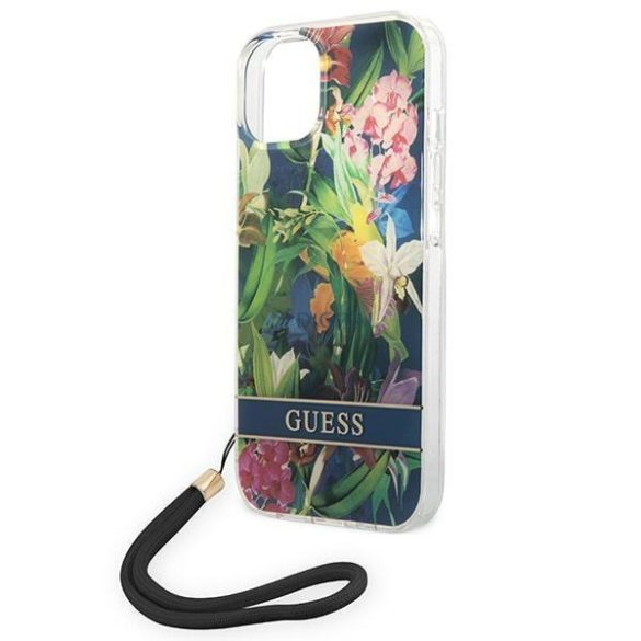 Guess GUOHCP14SHFLSB iPhone 14 6.1 "kék keménytokos virágpántos táska