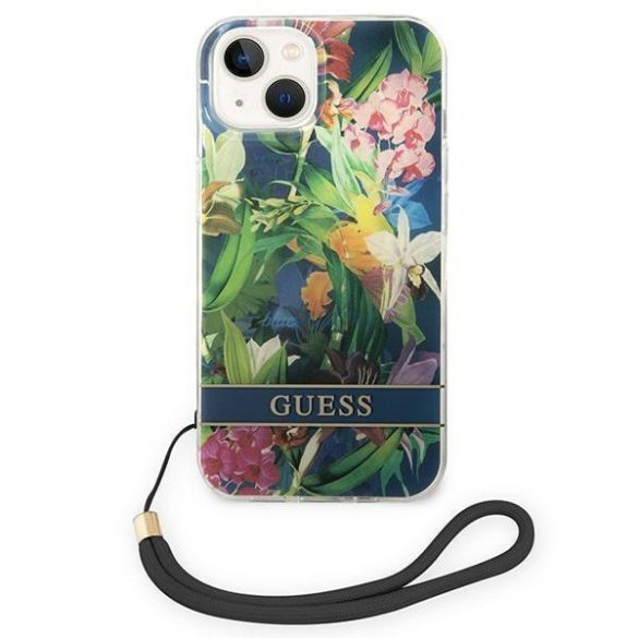 Guess GUOHCP14MHFLSB iPhone 14 Plus 6,7" kék keménytok virágos pántos tok