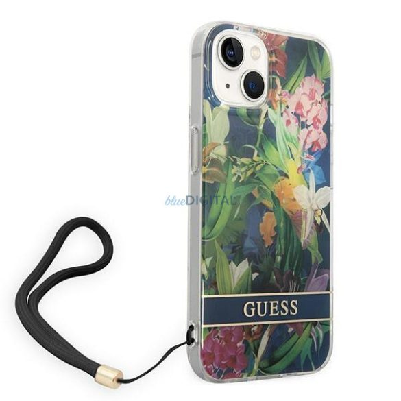 Guess GUOHCP14MHFLSB iPhone 14 Plus 6,7" kék keménytok virágos pántos tok