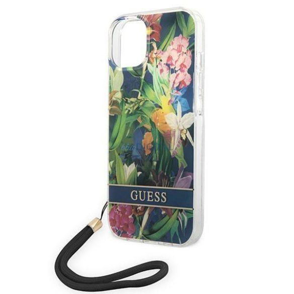 Guess GUOHCP14MHFLSB iPhone 14 Plus 6,7" kék keménytok virágos pántos tok