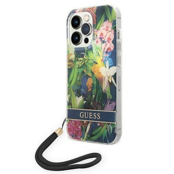 Guess GUOHCP14XHFLSB iPhone 14 Pro Max 6.7 " kék keménytokos virágpántos táska