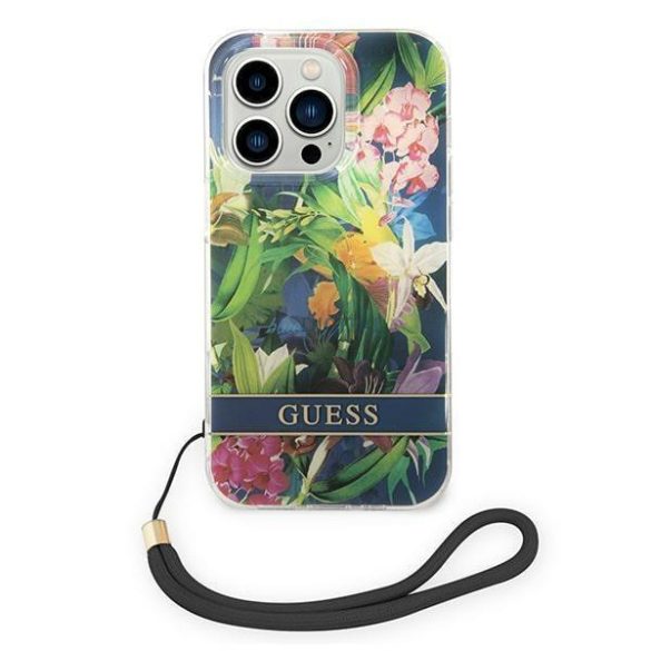 Guess GUOHCP14XHFLSB iPhone 14 Pro Max 6.7 " kék keménytokos virágpántos táska