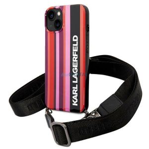 Karl Lagerfeld KLHCP14SSTSTP iPhone 14 6.1 "keménytok rózsaszín színű csíkos pántos táska