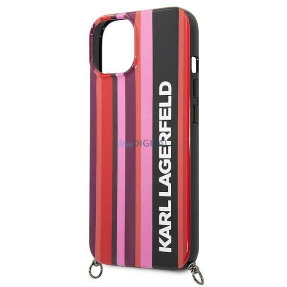 Karl Lagerfeld KLHCP14SSTSTP iPhone 14 6.1 "keménytok rózsaszín színű csíkos pántos táska