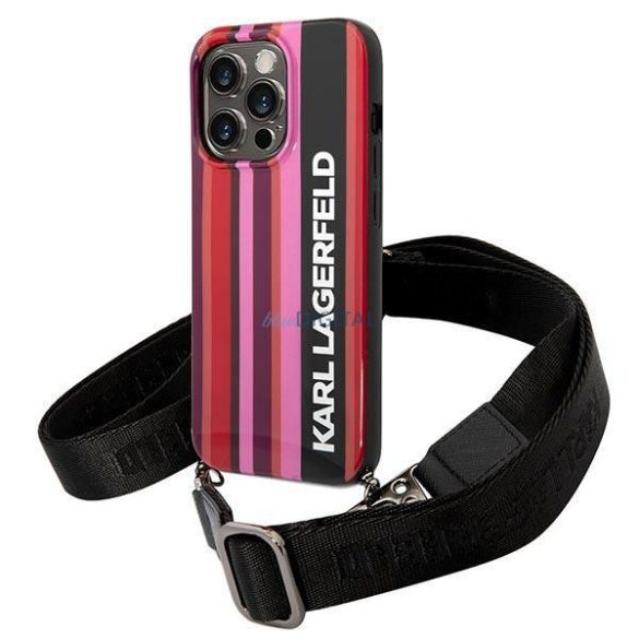Karl Lagerfeld KLHCP14XSTSTP iPhone 14 Pro Max 6.7 "kemény tok rózsaszín színes csíkos pánt