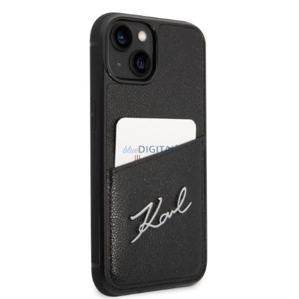 Karl Lagerfeld KLHCP14SCSSK iPhone 14 6,1" keménytok fekete Signature Logo kártyatartóval aláírással