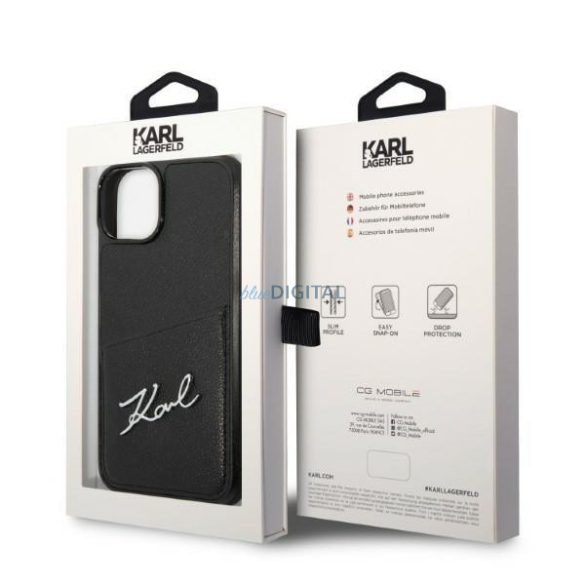 Karl Lagerfeld KLHCP14MCSSK iPhone 14 Plus 6,7" keménytok fekete Signature Logo kártyatartóval aláírással