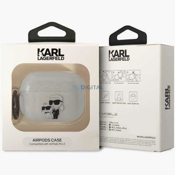 Karl Lagerfeld KLAP2HNKCTGT Airpods Pro 2 tok átlátszó csillogó Karl&Choupette