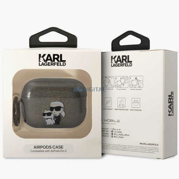 Karl Lagerfeld KLAP2HNKCTGK Airpods Pro 2 tok fekete csillogó Karl&Choupette