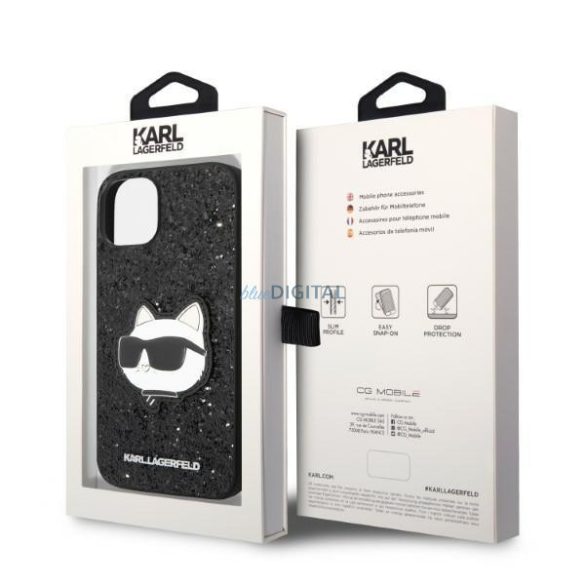 Karl Lagerfeld KLHCP14MG2CPK iPhone 14 Plus 6.7" fekete/fekete keménytok Glitter Choupette Patch