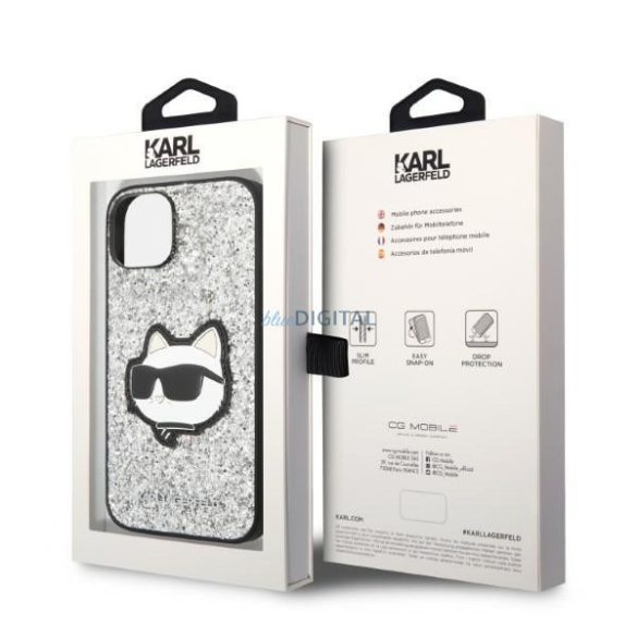 Karl Lagerfeld KLHCP14SG2CPS iPhone 14 6.1" ezüst/ezüst keménytok Glitter Choupette Patch