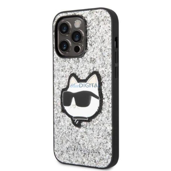 Karl Lagerfeld KLHCP14LG2CPS iPhone 14 Pro 6.1" ezüst/ezüst keménytok Glitter Choupette Patch