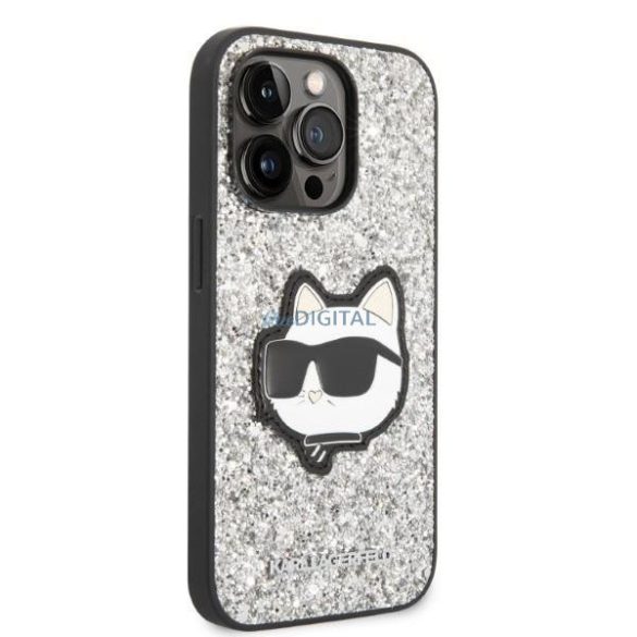 Karl Lagerfeld KLHCP14LG2CPS iPhone 14 Pro 6.1" ezüst/ezüst keménytok Glitter Choupette Patch