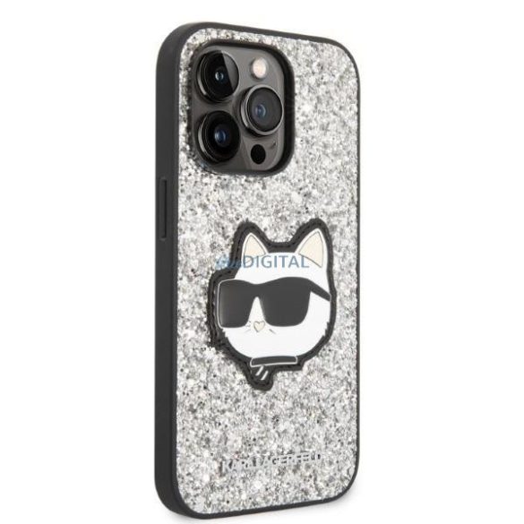 Karl Lagerfeld KLHCP14XG2CPS iPhone 14 Pro Max 6.7" ezüst/ezüst keménytok Glitter Choupette Patch