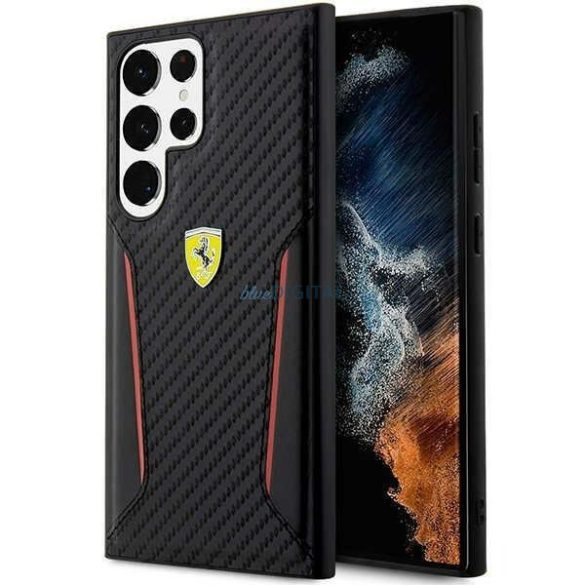 Ferrari FEHCS23LNPYK Samsung Galaxy S23 Ultra S918 fekete keménytok Carbon kontrasztos peremek