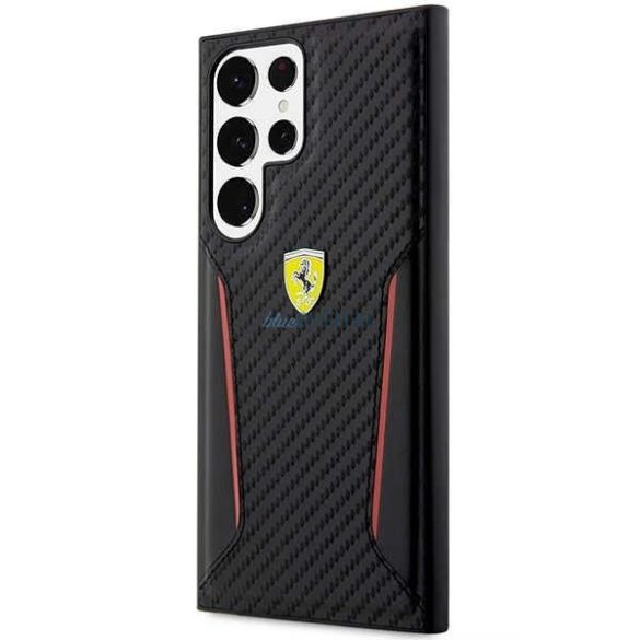 Ferrari FEHCS23LNPYK Samsung Galaxy S23 Ultra S918 fekete keménytok Carbon kontrasztos peremek