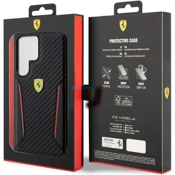 Ferrari FEHCS23LNPYK Samsung Galaxy S23 Ultra S918 fekete keménytok Carbon kontrasztos peremek